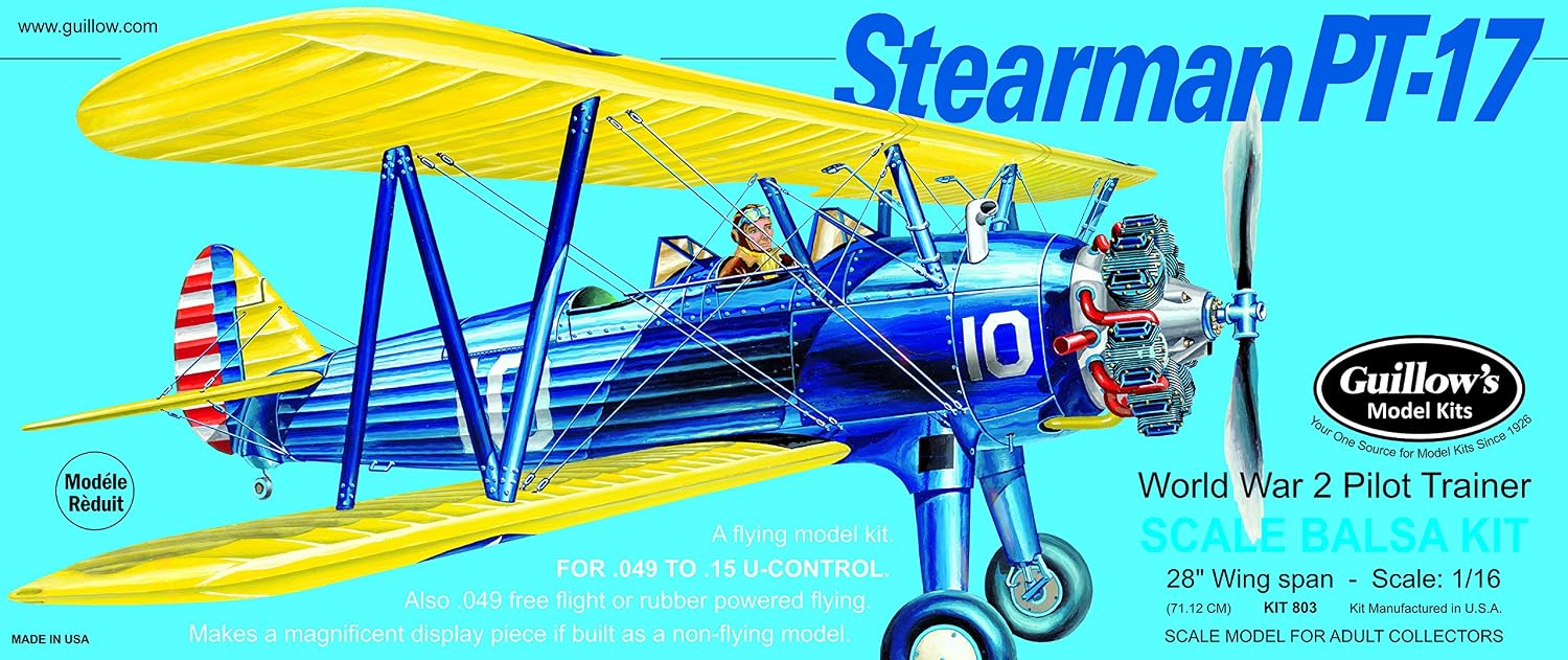 Guillow's Stearman PT-17 Model Kit, Navy, Small