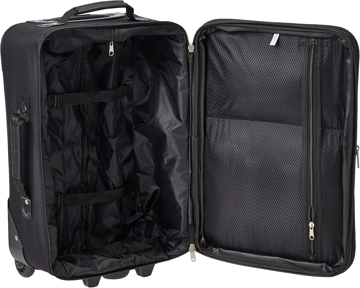 Rockland Fashion Softside Upright Luggage Set,Expandable, Telescopic Handle, Wheel, Black Dot, 2-Piece (14/19)