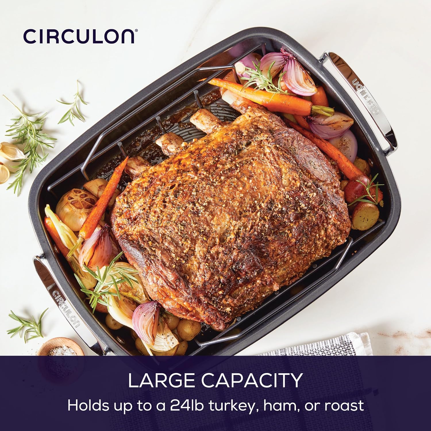 Circulon Total Bakeware Nonstick Roaster, Roasting Pan with Rack, 17-Inch x 13-Inch, Gray