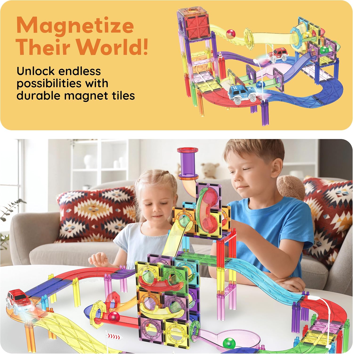 PicassoTiles Race Track Add-On Railway Magnetic Tiles STEM Construction Toy