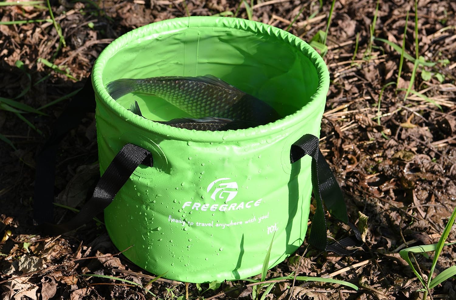 Freegrace Collapsible Bucket with Mesh Tool Pocket - 10L, 16L & 23L Portable Folding Water Container - Heavy Duty 500D Tarpaulin, BPA-Free Wash Basin for Camping, Fishing, RV, and Car Washing