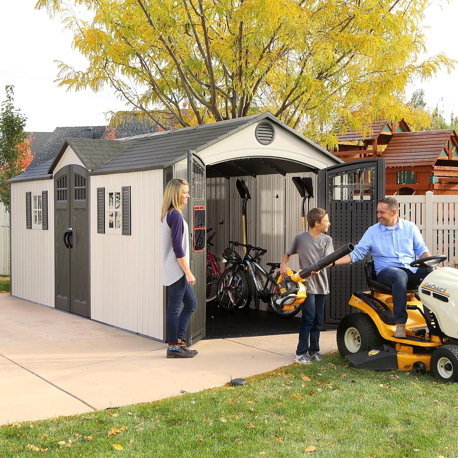Lifetime 20 x 8 Ft. Outdoor Storage Shed with Steel Reinforced HDPE Walls, Lockable Doors, Windows, Skylights, Adjustable Shelving
