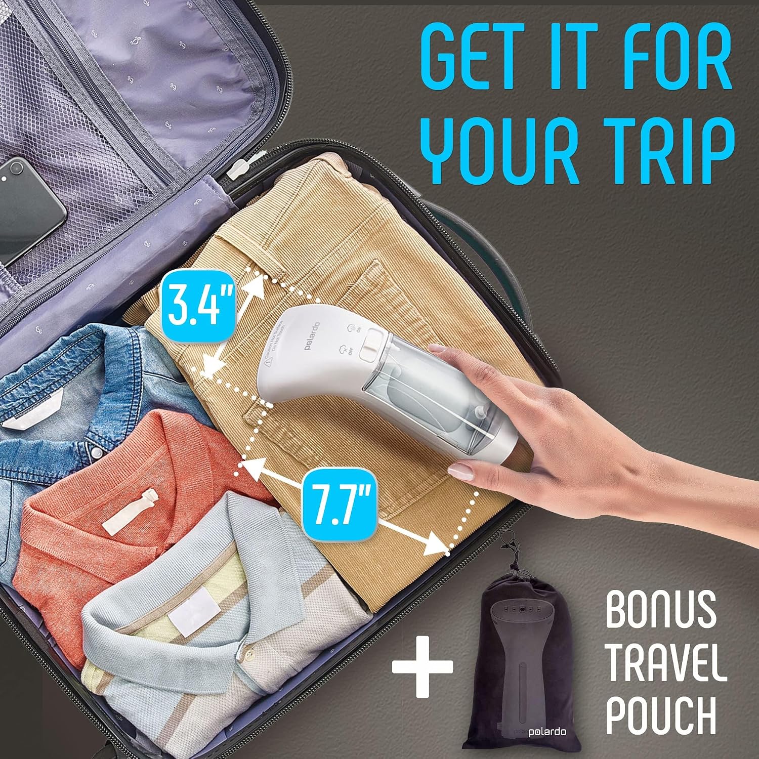 Polardo Travel Garment Steamer - Compact Portable Handheld Clothes Steamer with 360° Anti-Spill Technology