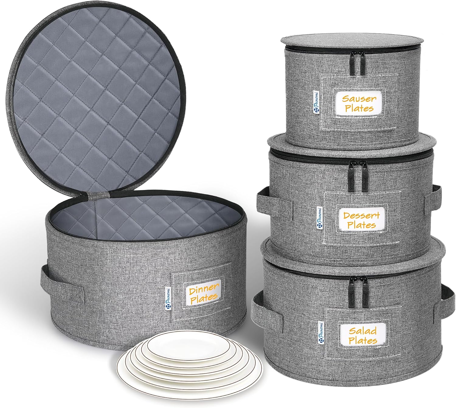China Storage Containers, 4-Pack Hard Shell Plate & Dish Cases for Moving | Padded dividers and quilted lining protect plates and dishes; stackable for moving and holiday storage, beige hold set of 12