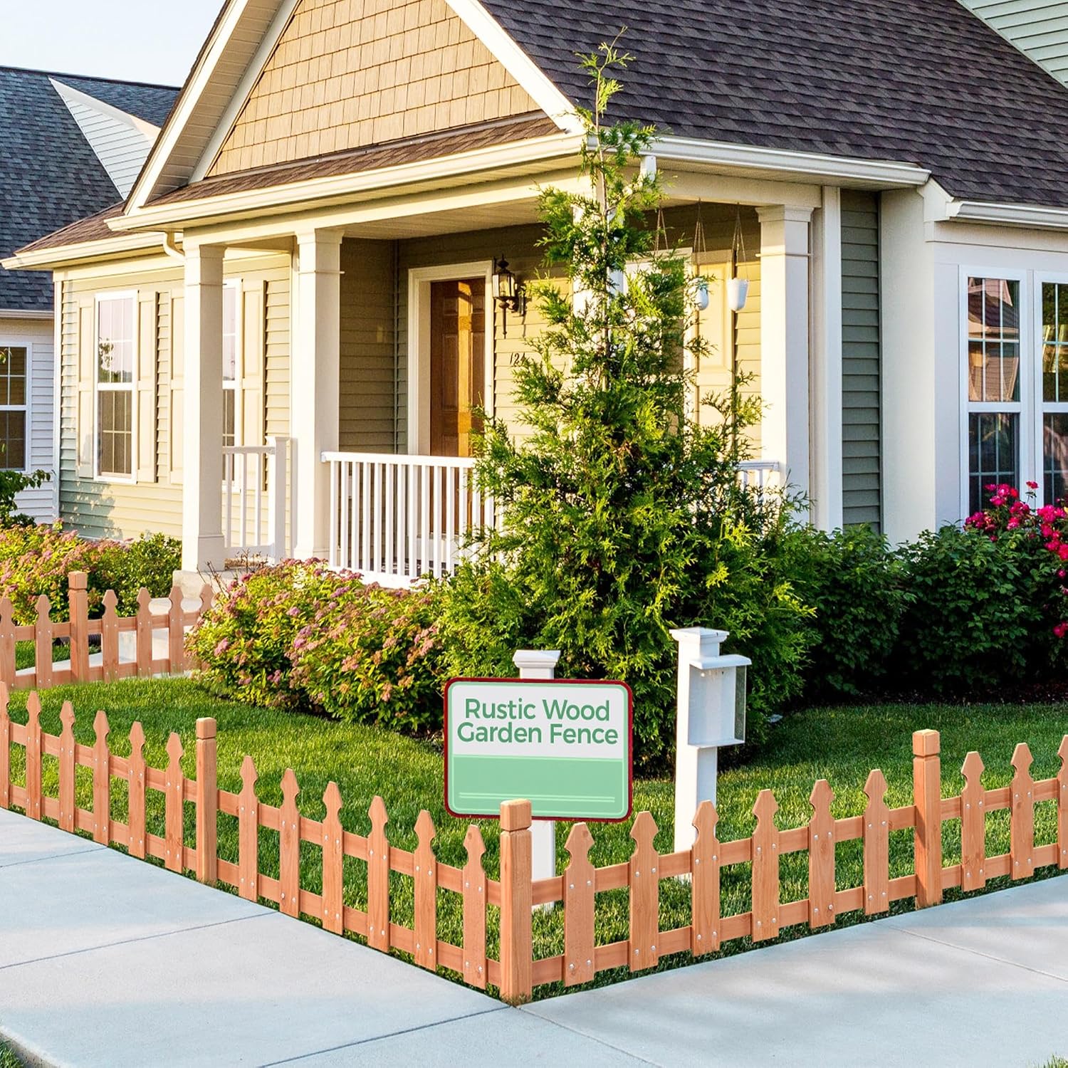 Topeakmart 177.5in Picket Fence for Garden, Wooden Fence Panels,Dark Brown