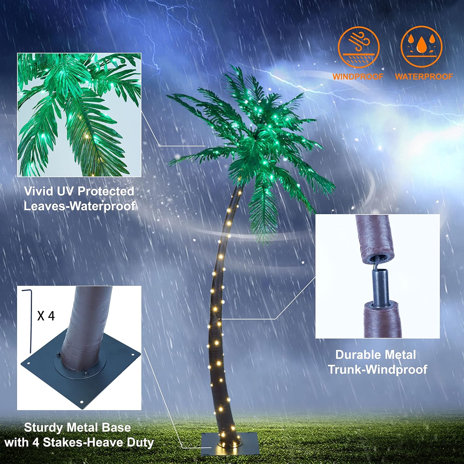 Lightshare 7 Feet Palm Tree 152LED Lights Artificial Fake Tree Decoration for Tiki Bar Outside Patio Porch Pool Christmas Nativity