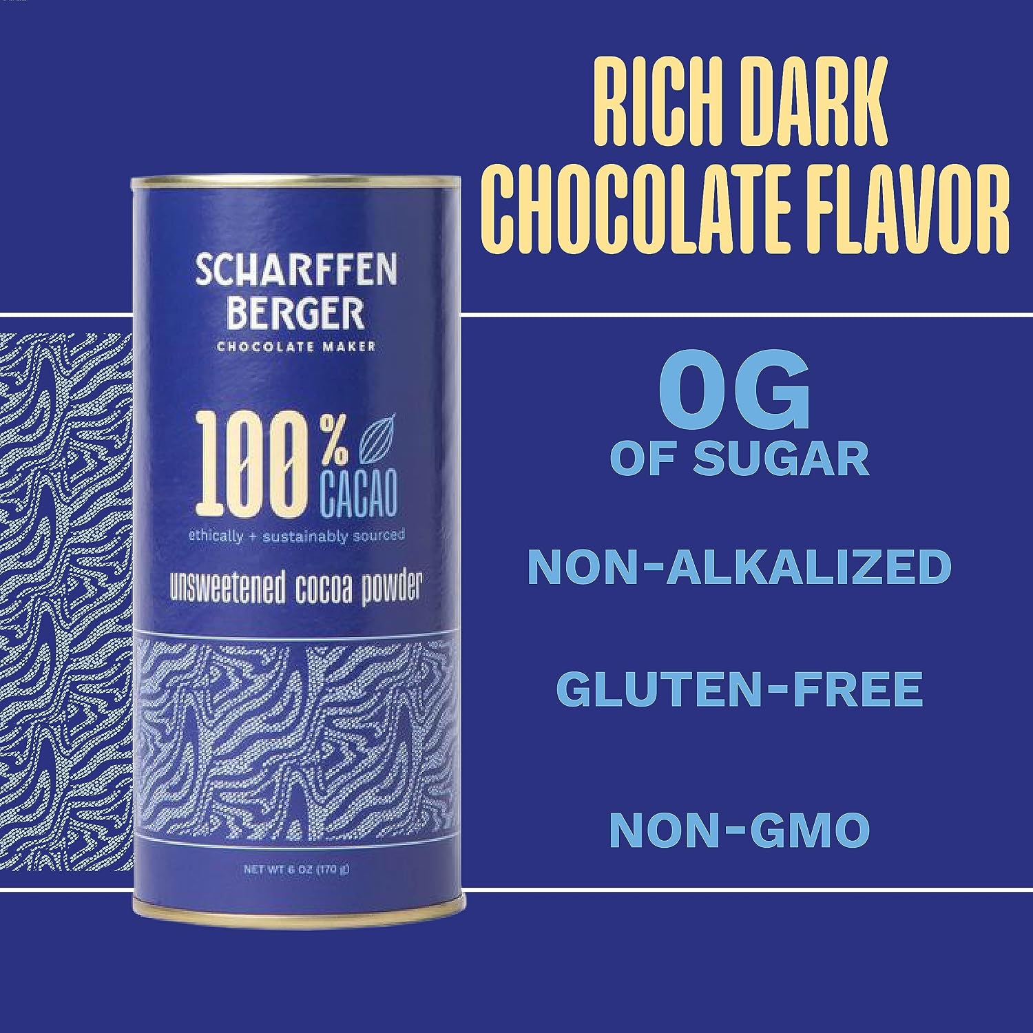 Scharffen Berger 100% Cacao Unsweetened Dark Chocolate Cocoa Powder (6 Ounce, Pack of 1) - Gluten Free, Non GMO, Natural Chocolate Powder