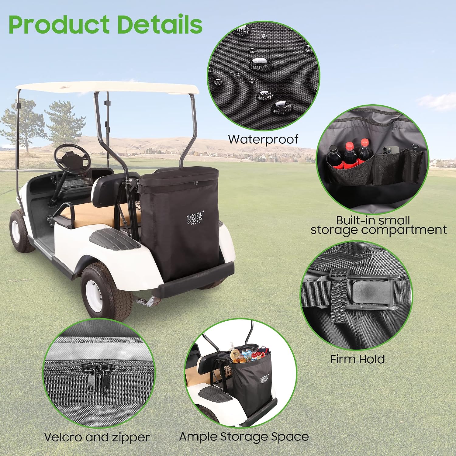 10L0L Golf Cart Cargo Bag for 2 Passenger Golf Carts, Storage Grocery Shopping Bag for Yamaha, EZGO TXT/RXV, Club Car DS/Precedent Golf Cart