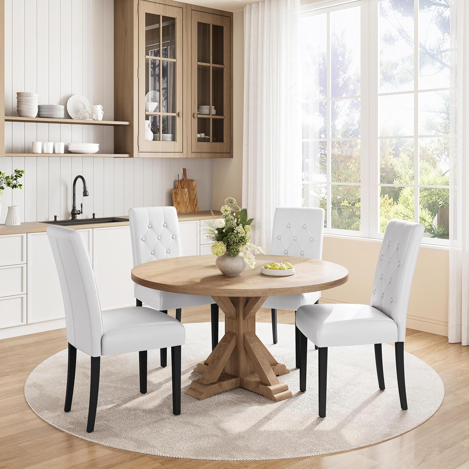 Yaheetech Dining Chairs Set of 2 Button Tufted Kitchen Chairs Brown