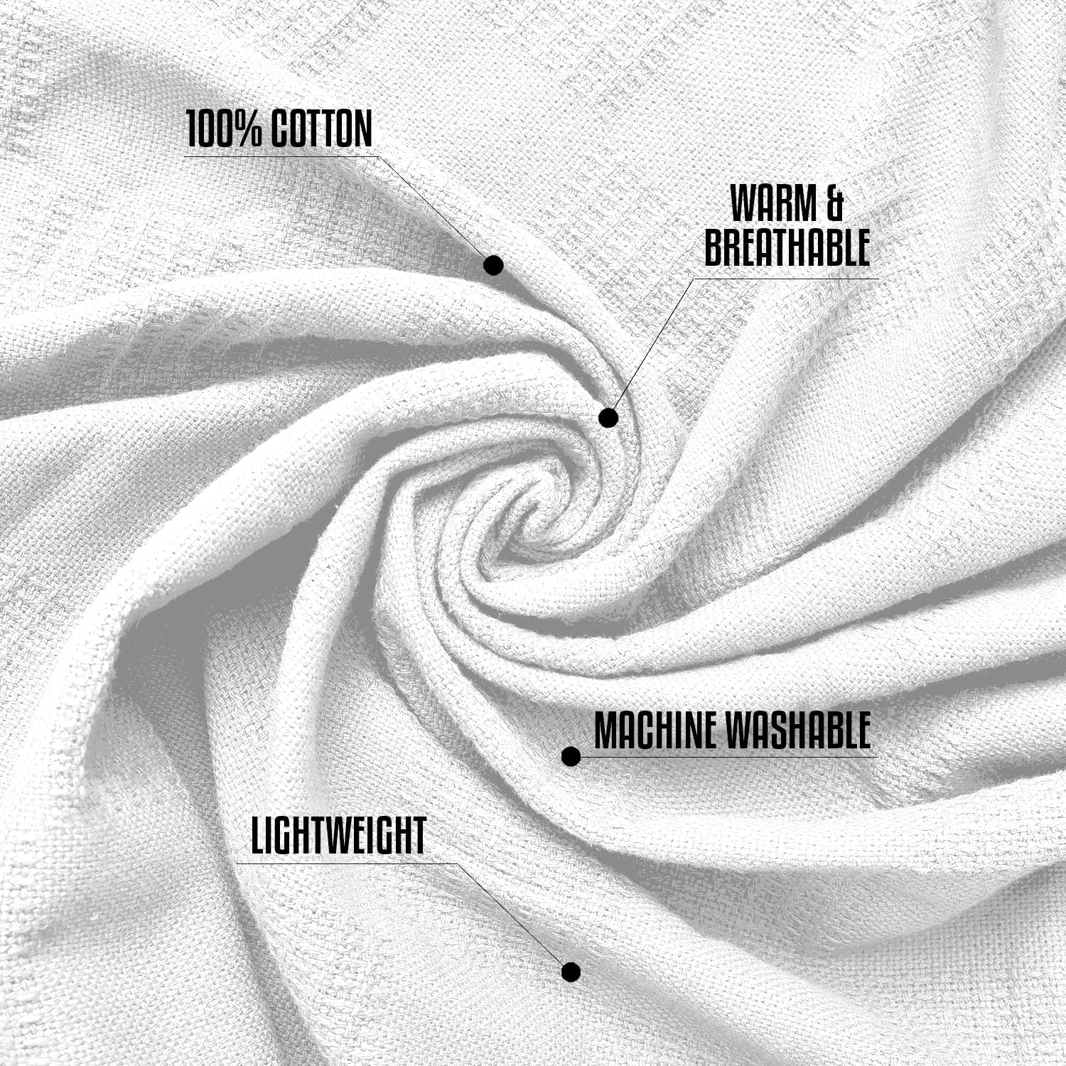 Oakias 100% Cotton Blanket Queen Size, White 90 x 90 Inches – 350 GSM Soft