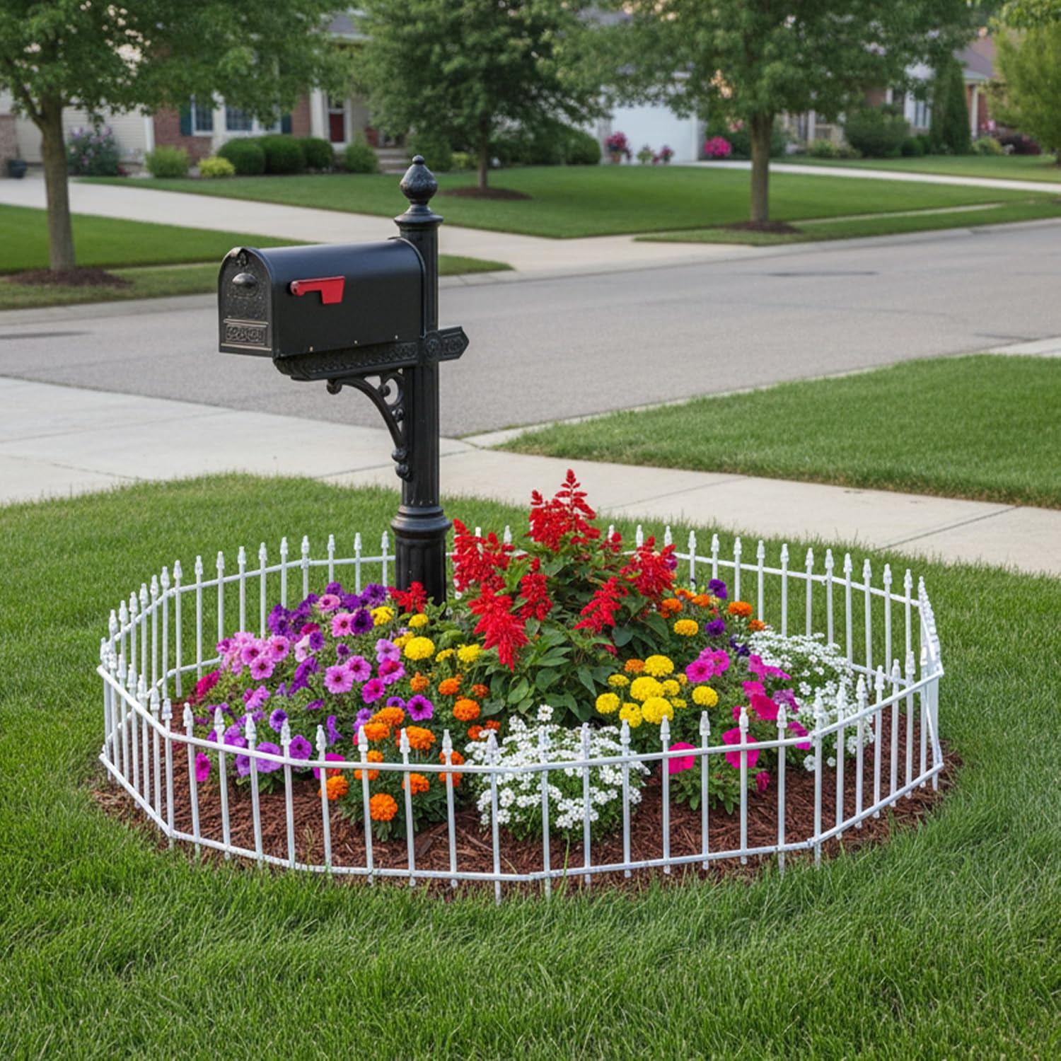 Sunnydaze Decorative Garden Fence Border, 9ft, 5 Panels, Black | 22" W x 18" H No Dig Metal Edging for Flower Beds, Yard, Lawn, Pathways & Landscaping, Roman Finial Design
