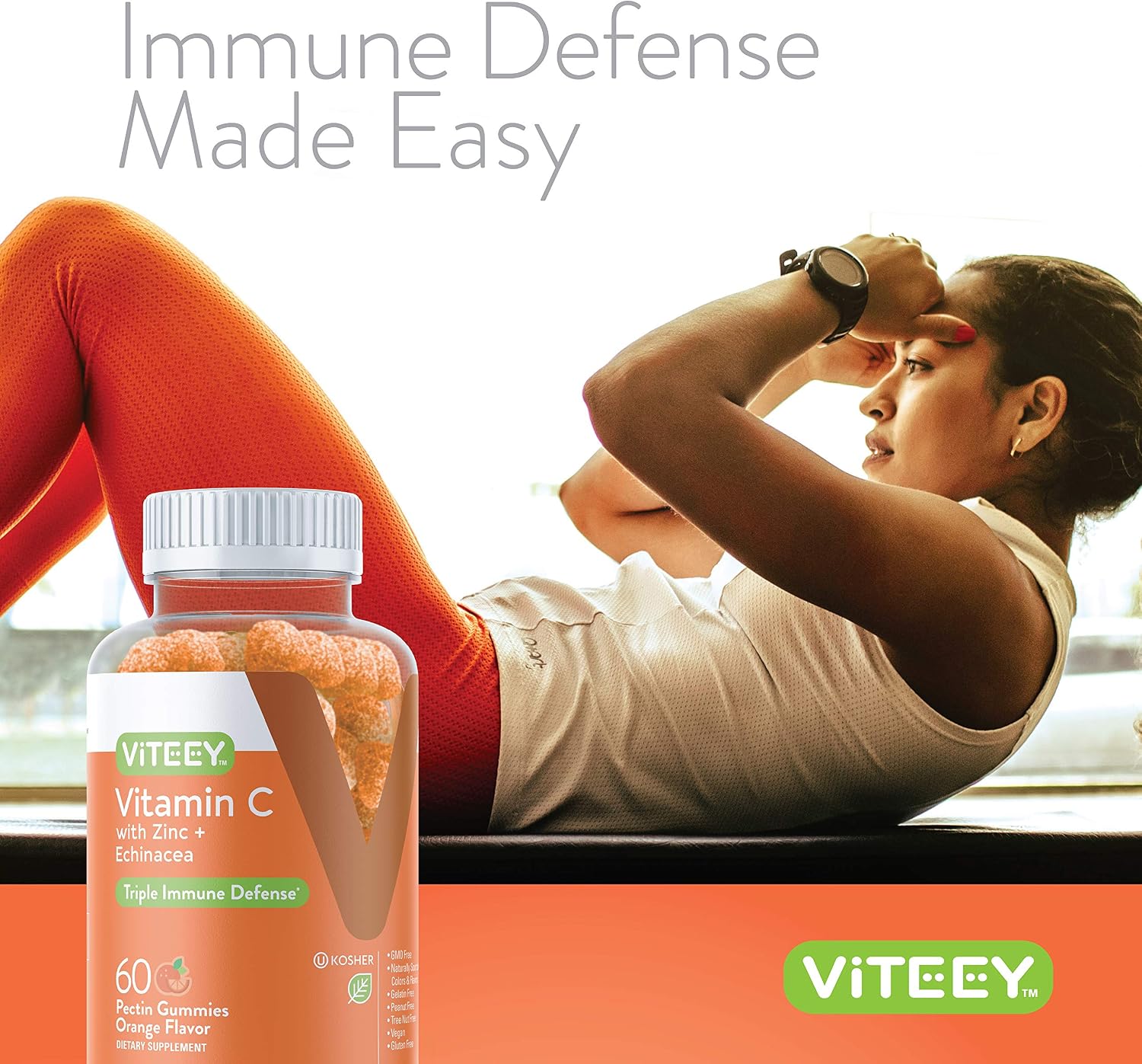Viteey Vitamin C Gummies for Adults & Teens with Zinc & Echinacea-120 Count