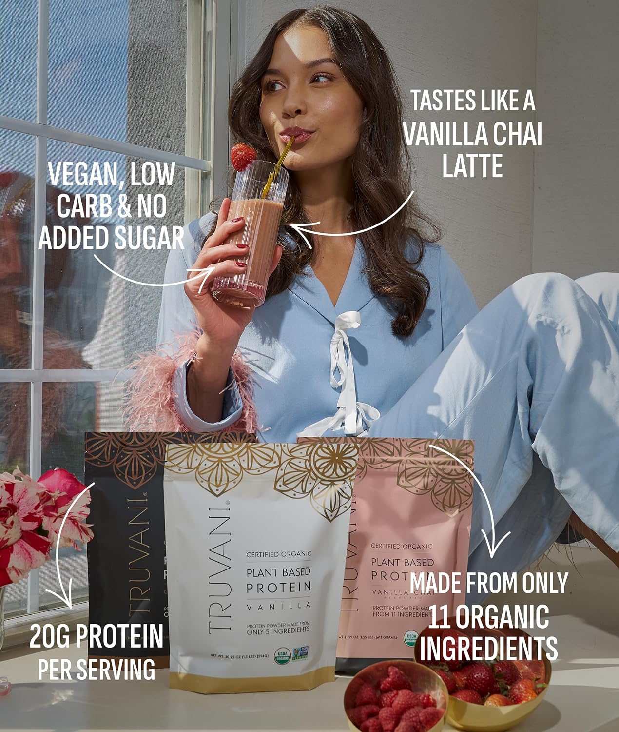 Truvani Organic Plant Based Protein Powder | Chocolate | 1 Serving