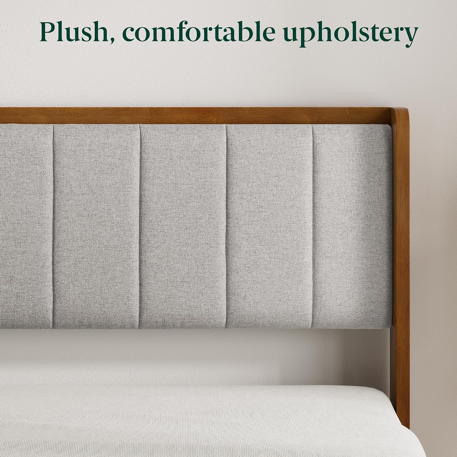 Zinus Jonas Bamboo Platform Bed Frame, Wingback Headboard, Queen | Mid-Century Modern Design, Plush Upholstered Comfort, Sustainable Bamboo, Fits Any Bedroom Style, No Box Spring Needed