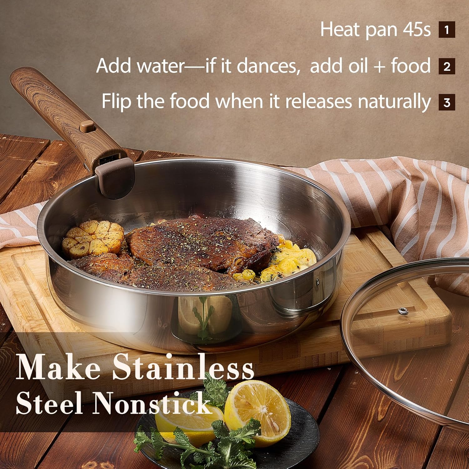 CAROTE 19pcs Tri-Ply Stainless Steel Cookware Set with Detachable Handle | Pots and Pans Set, Even Heating, Non-Toxic, Induction Compatible