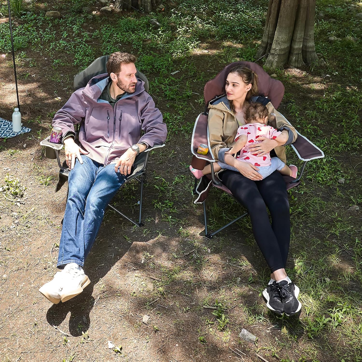 EVER ADVANCED High Back Folding Camping Chair Oversized and Fully Padded, Portable Quad Camp Lawn Chair Up to 400 lbs, with Cup Holder Armrest Carrying Bag