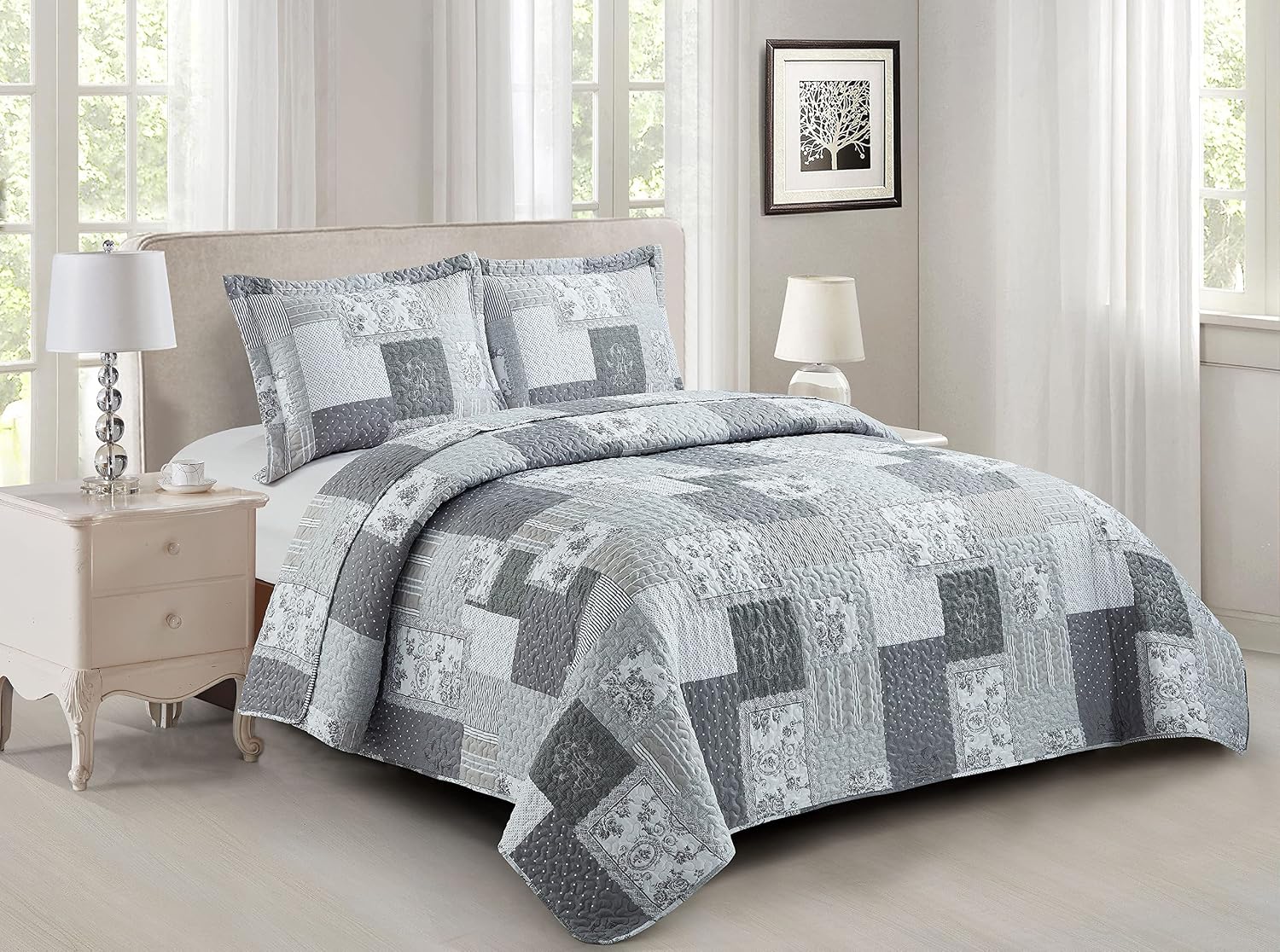 Royal Hotel Ayat Birds Oversized Coverlet Set Queen Size – Luxury Queen Quilt Bedspread, All Season Soft Filled Quilts