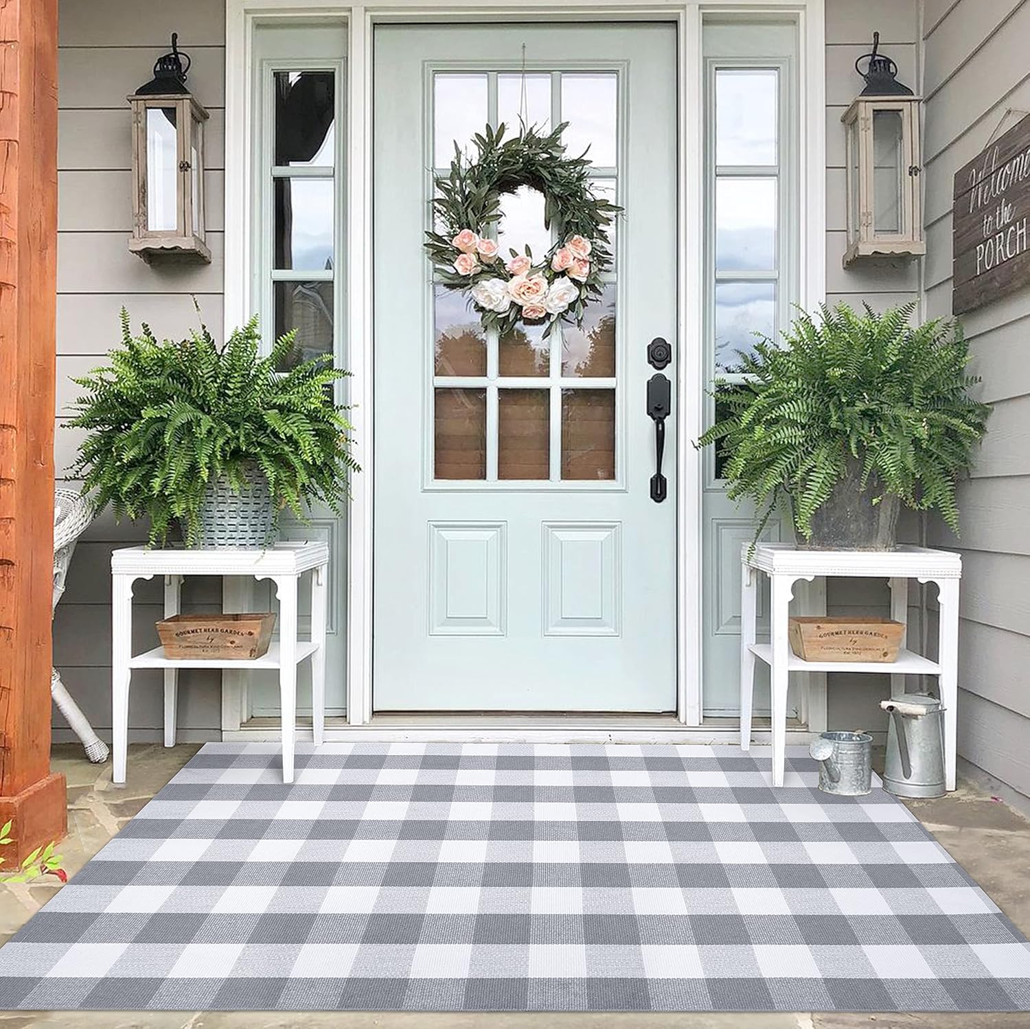 IOHOUZE 27.5x43 Buffalo Plaid Rug, Washable Front Door Mat, Black White
