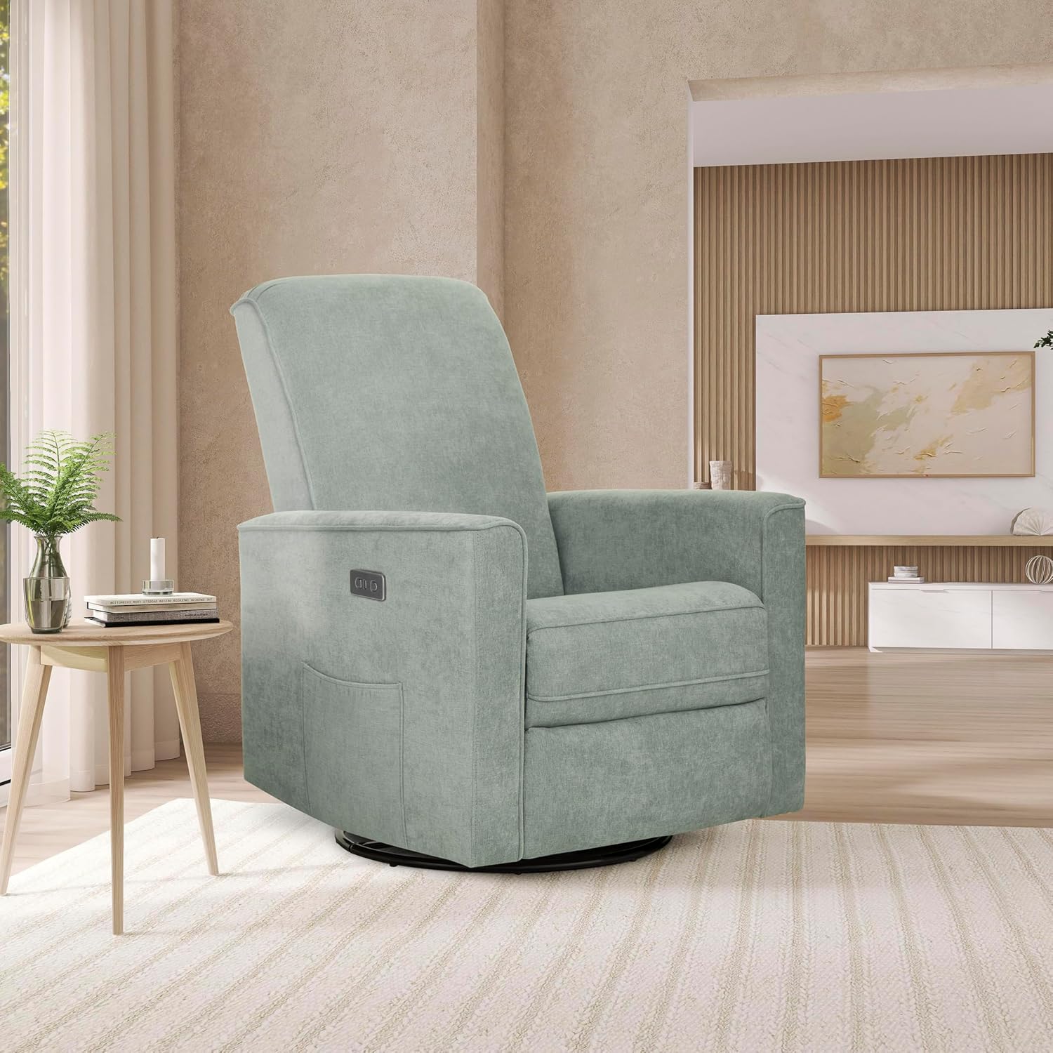 évolur Harlow Upholstered Power Glider Recliner with USB Charging – Rocking & 275° Swivel with Smooth Glide – Greenguard Gold & FSC
