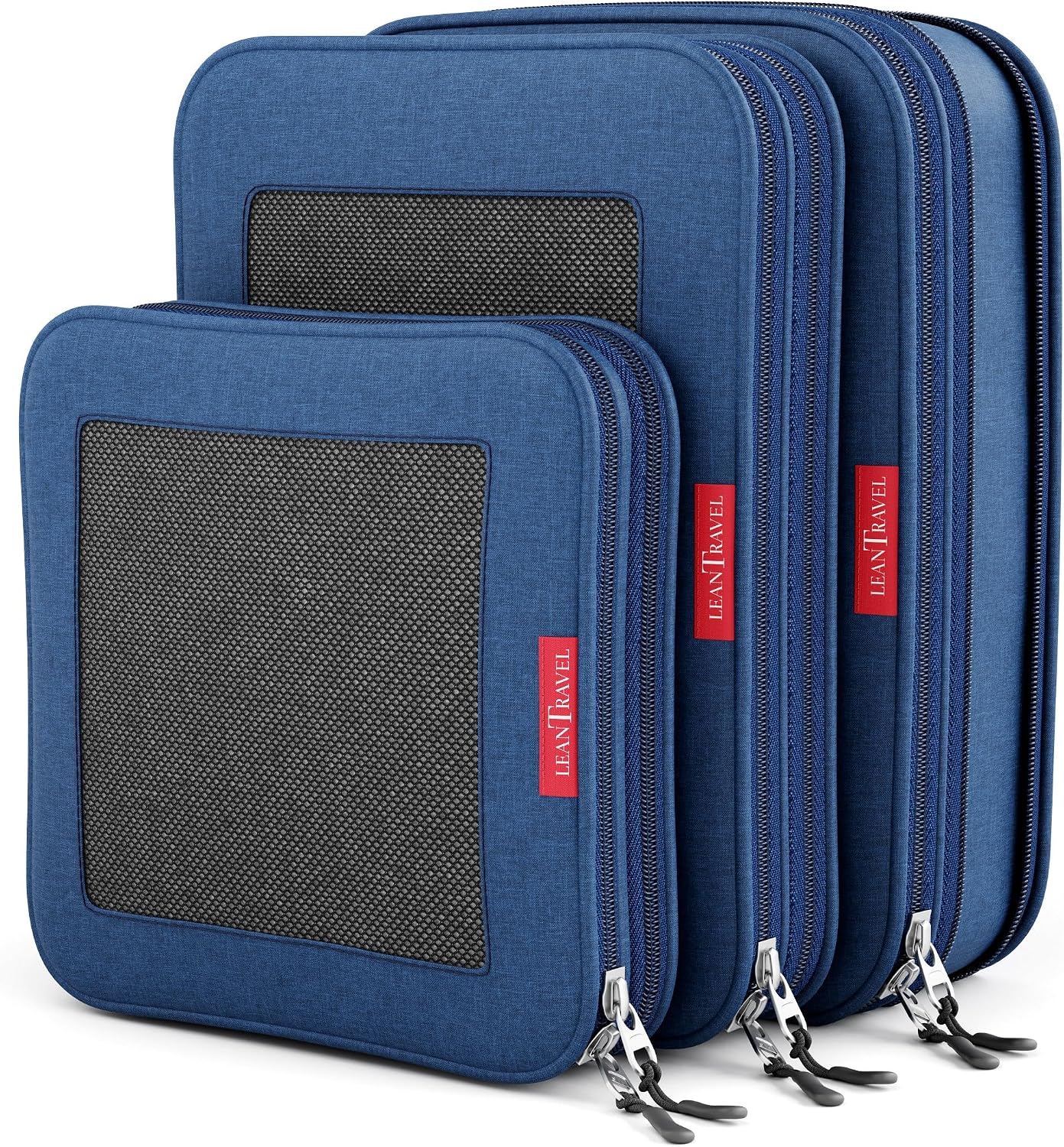 LeanTravel Premium Compression Packing Cubes for Travel - Suitcase Organizer Bags with Double Zipper & Breathable Mesh Panel - Space Saving Carry On Luggage Essentials (6-Pack, Grey)