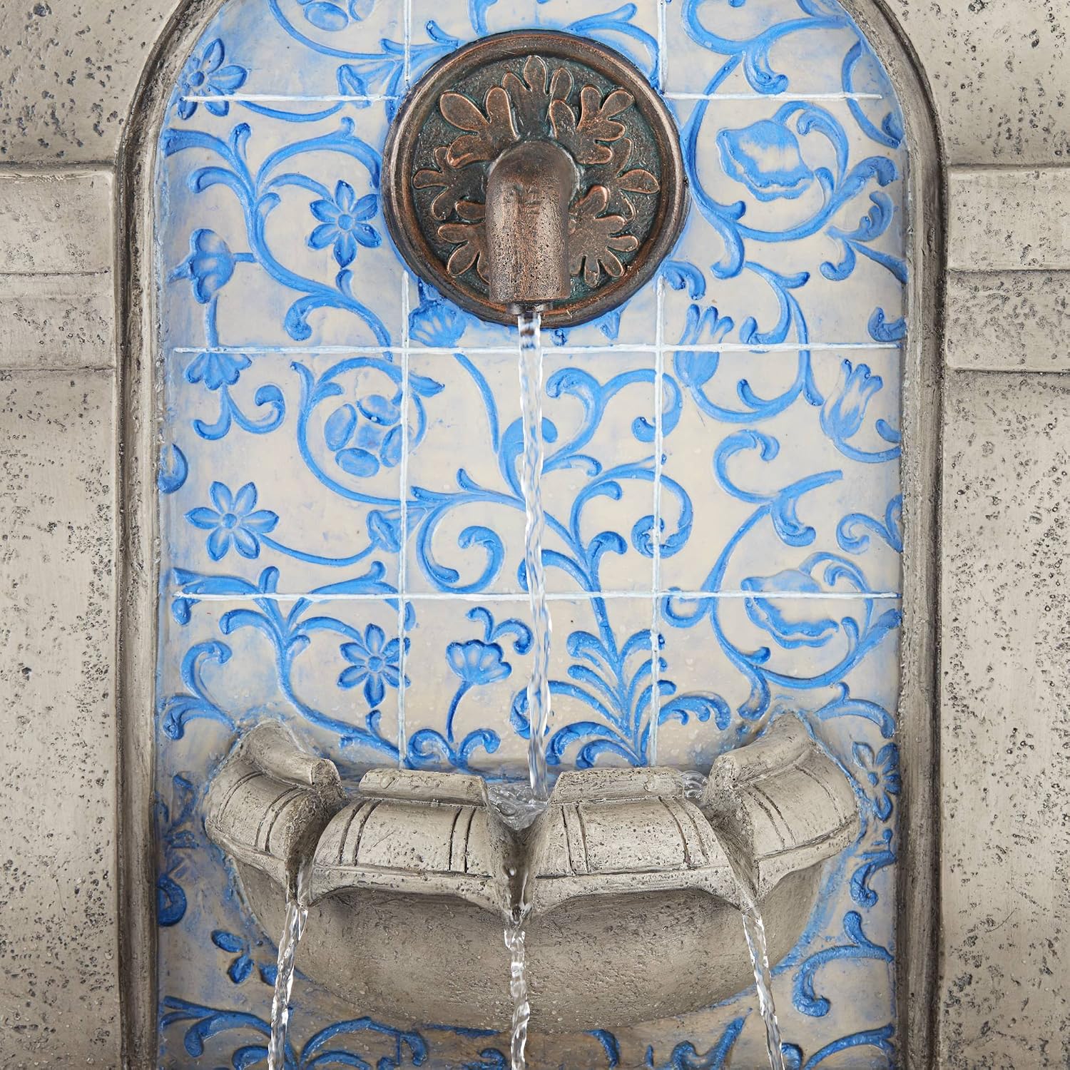 Manhasset 30 1/4" High Stone and Blue Outdoor Floor Large Fountain | Italian Decor Faux Standing Waterfall Tiered Cascading Water Feature for