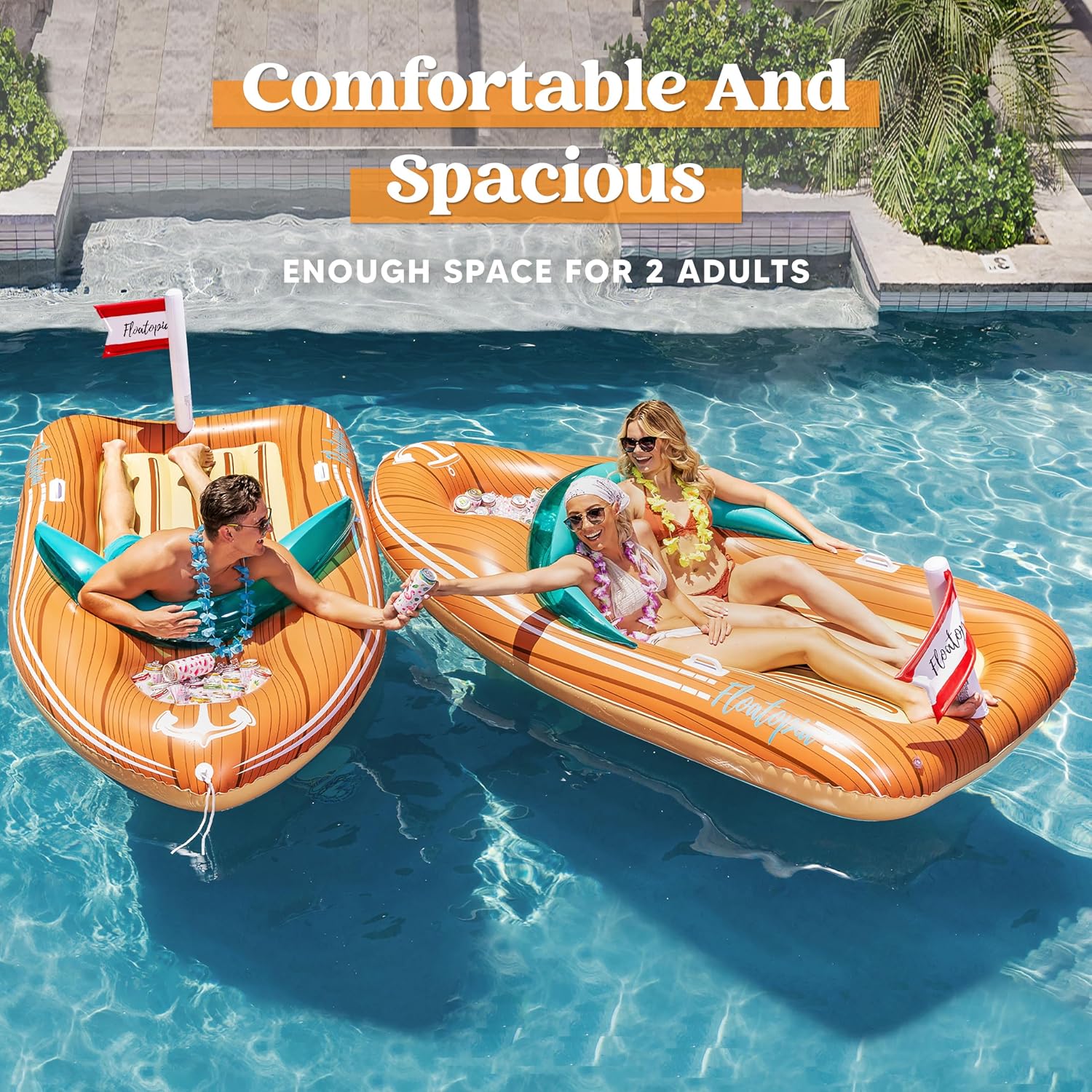 JOYIN Giant Boat Float with Cooler - Inflatable Boat Funny Pool Floats Raft with Reinforced Cooler