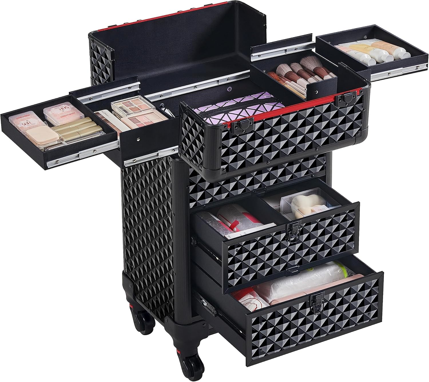 Yaheetech Rolling Makeup Train Case with 2 Drawers Nail Cart Beauty Trolley