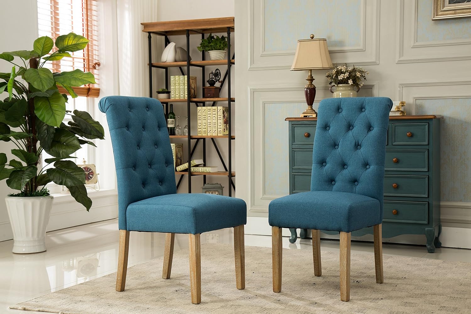 Roundhill Furniture Habit Solid Wood Tufted Parsons Dining Chair (Set of 2), Tan