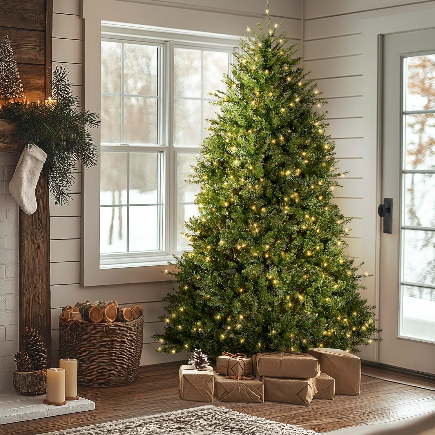 National Tree Company 7ft Pre-Lit Dunhill Fir Artificial Christmas Tree | 700 Clear Lights, 2,144 Tips, Includes Stand, Green