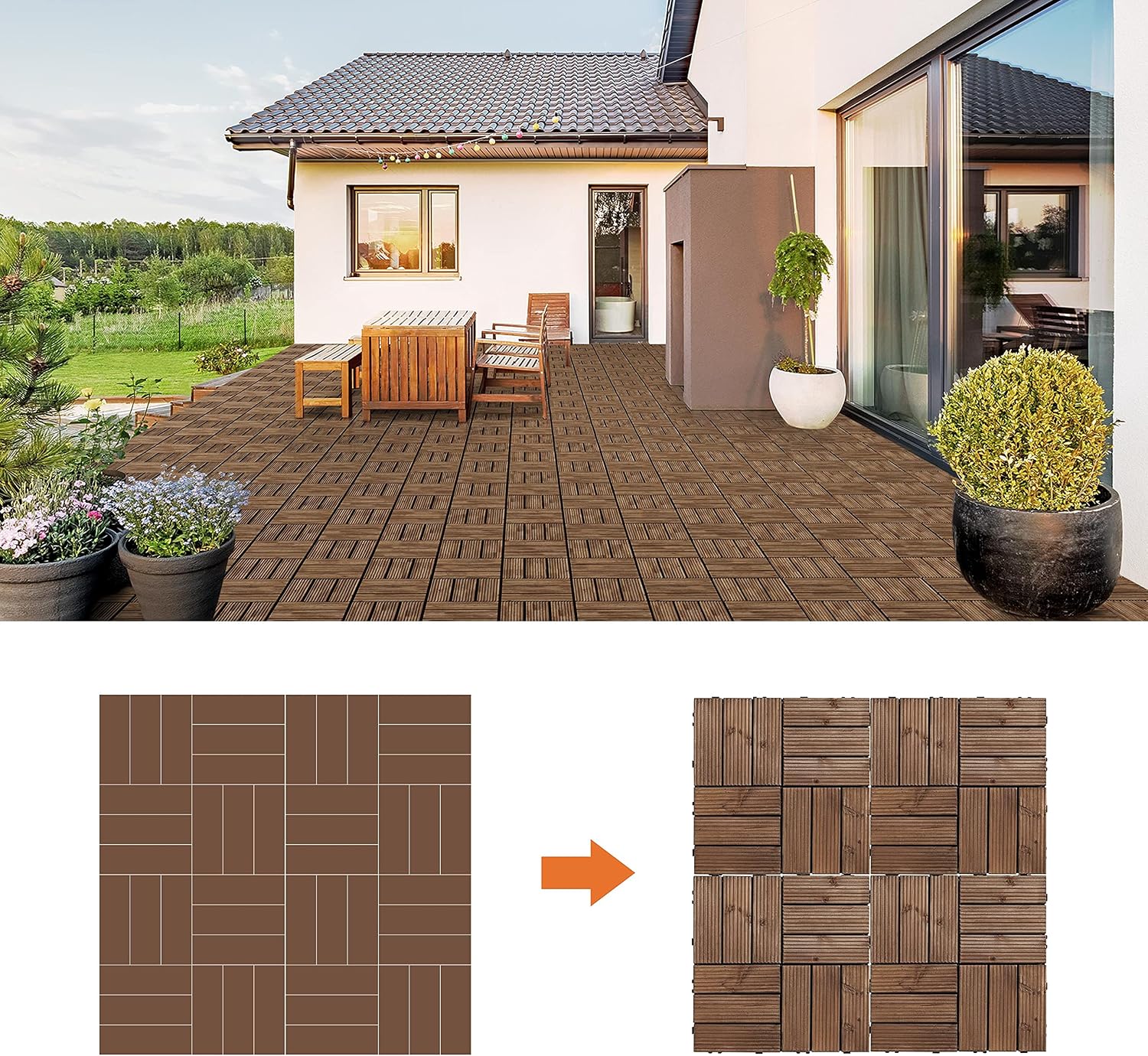 Topeakmart 27PCS Interlocking Deck Tiles 12x12 Patio Flooring, Brown