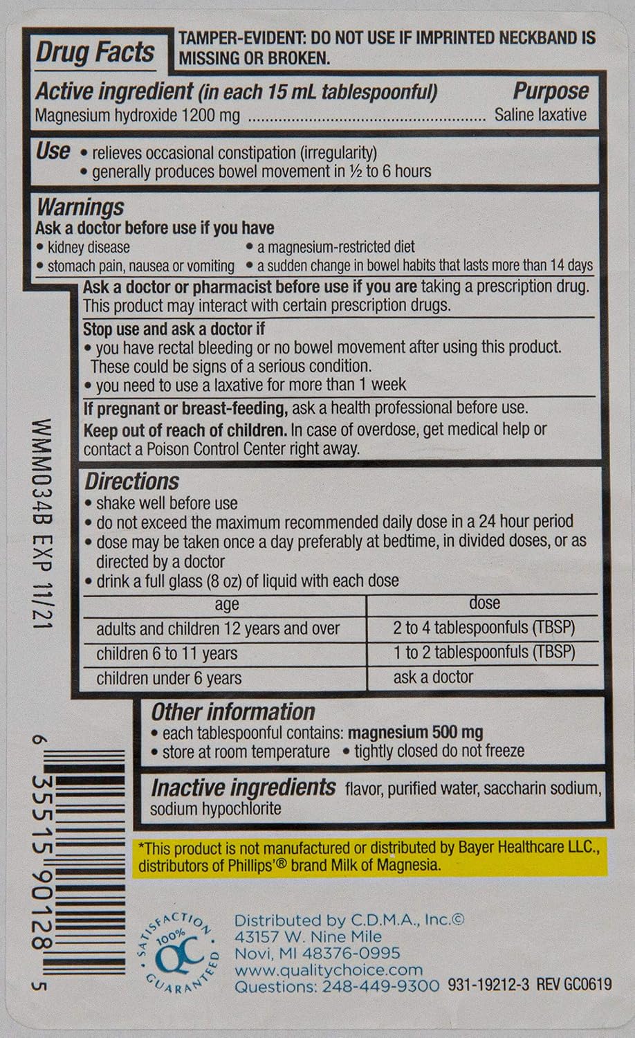 Quality Choice Milk of Magnesia Mint Flavor 12 Fl Oz (Pack of 6)
