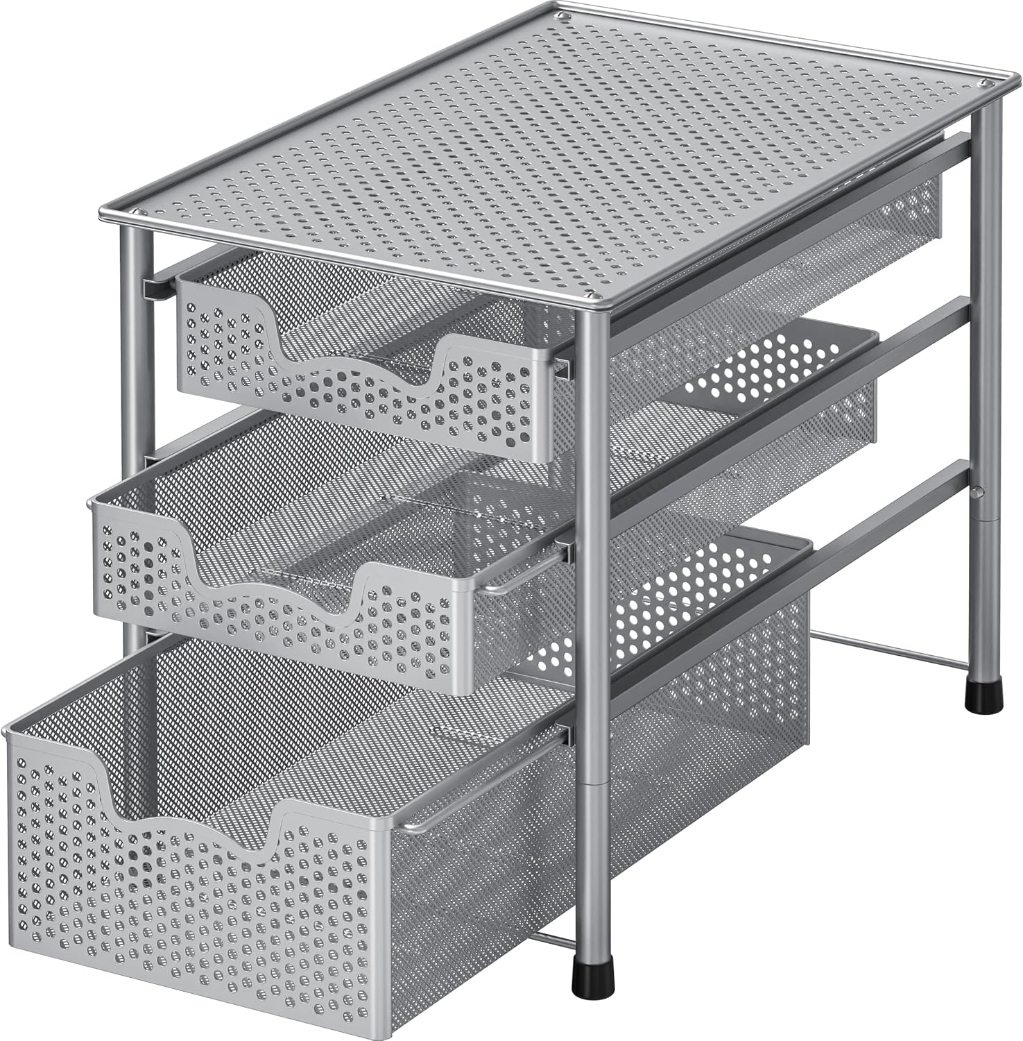 Simple Houseware Stackable 3 Tier Sliding Basket Organizer Drawer, Silver