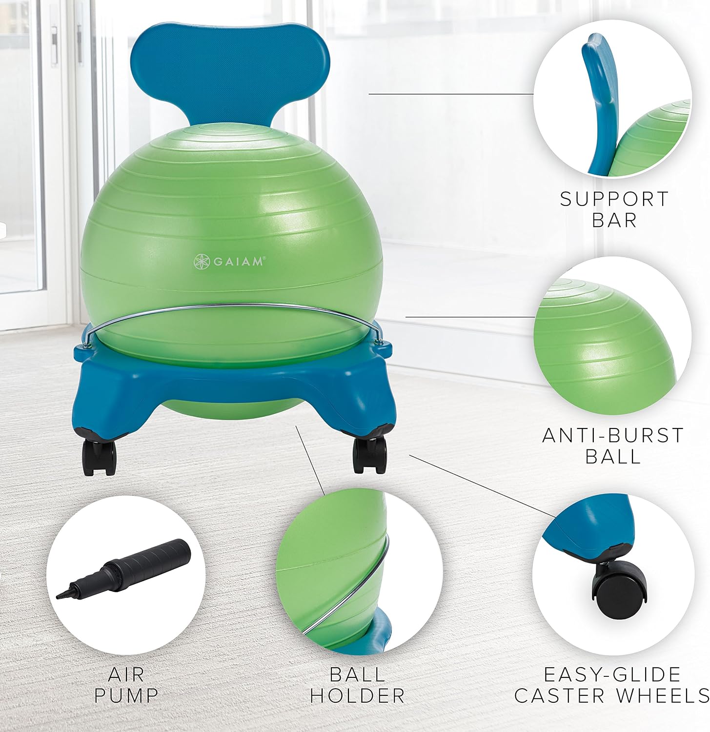 Gaiam Ultimate Balance Ball Chair, Swivel Base, Home & Office