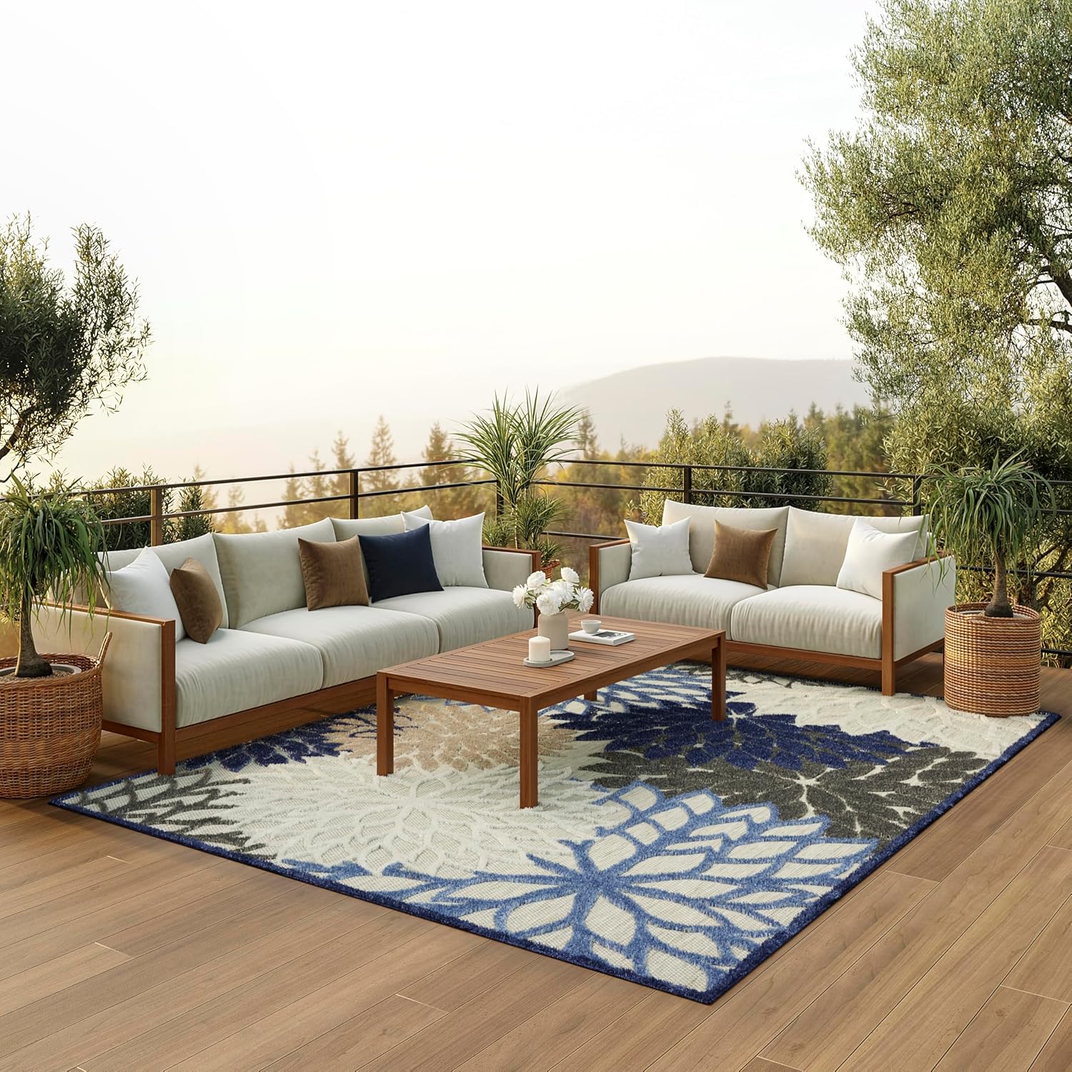 Nourison Home Aloha Indoor/Outdoor Black White 2'8" x 4' Area Rug, Tropical, Botanical, Easy Cleaning, Non Shedding, Bed Room, Living Room