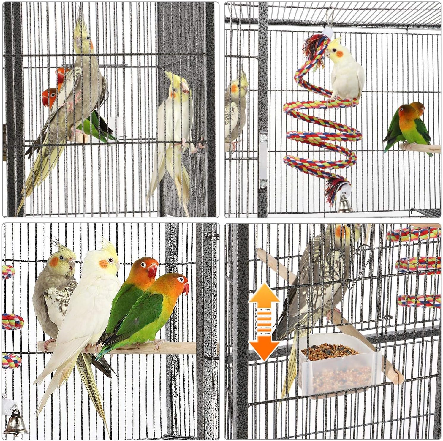 Yaheetech 69" Large Bird Cage for Parakeets, Budgies, 3-Tier Flight Cage | Detachable Rolling Stand, Easy Cleaning Slide-out Tray, Multi-door Access, 0.4'' Bar Spacing, Free Accessories