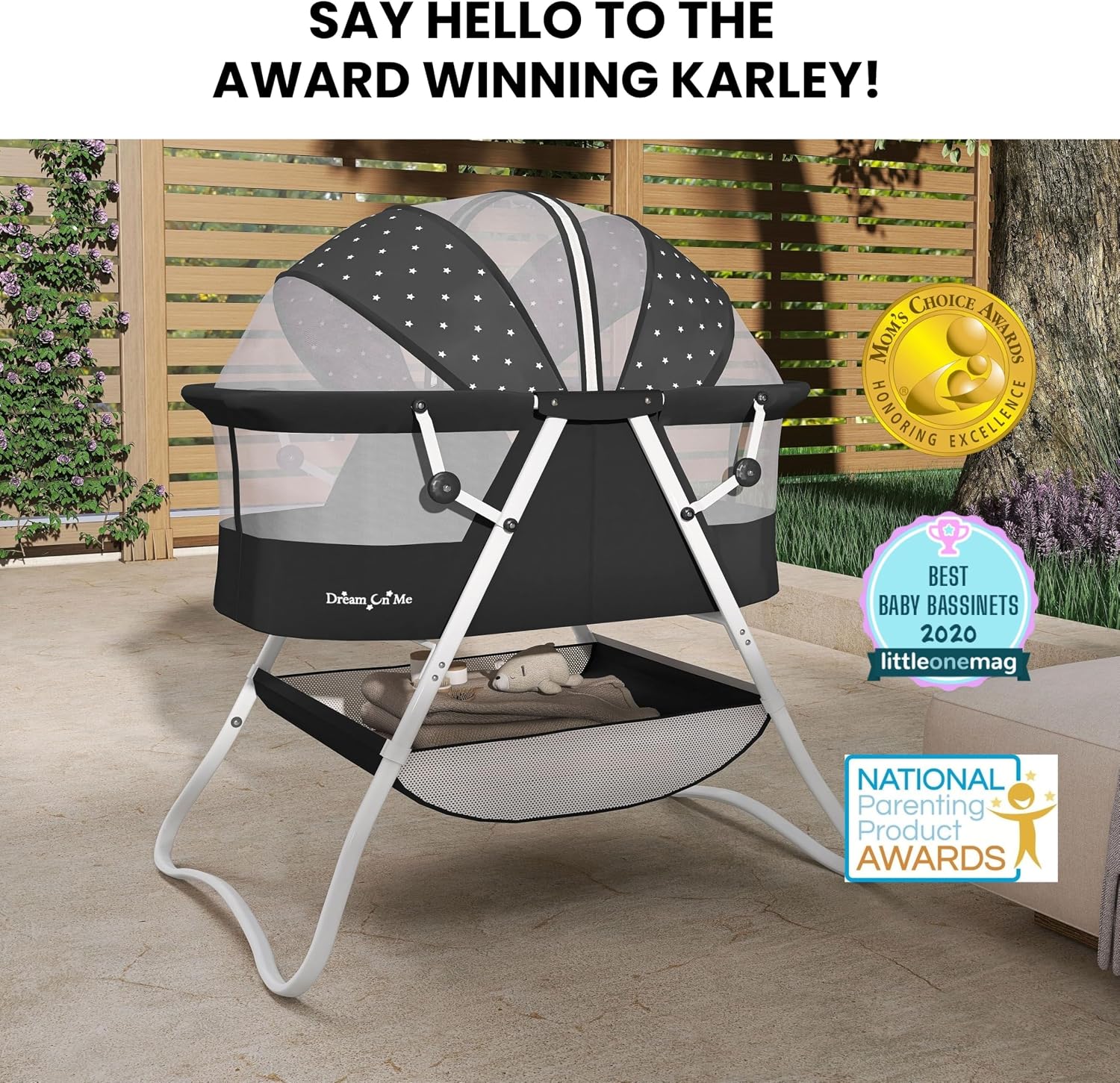 Dream On Me Karley Bassinet in Grey and Pink