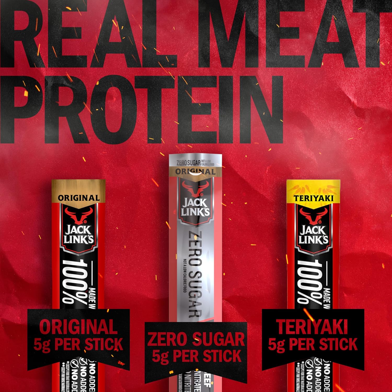 Jack Link's Original Beef Jerky Sticks - Made with 100% Real Beef - Ready to Eat Real Meat Protein Snacks - 6g Protein per Serving - 0.92 oz Meat Stick, 20 Count
