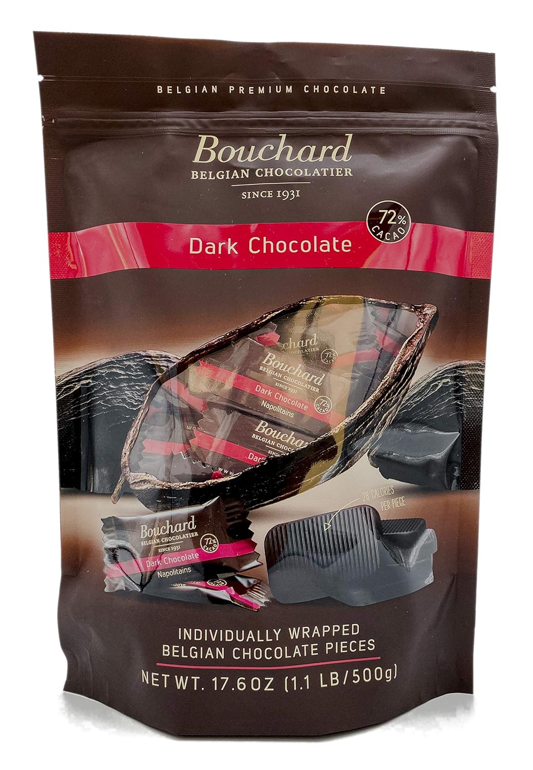 Bouchard Premium Belgian Dark Chocolate with 72% Cacao | Individually Wrapped Pieces (2 LB)