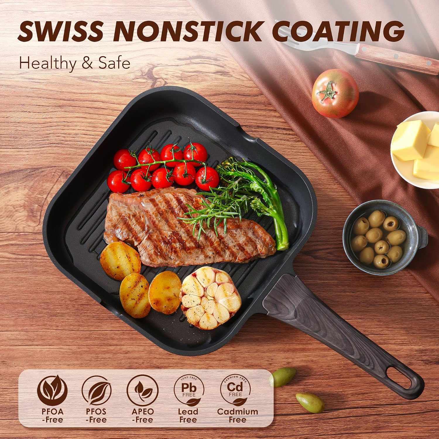 SENSARTE Nonstick Griddle Grill Pan, Pro-Grid Reversible Grill & Griddle Pan, Two Burner Cast Aluminum