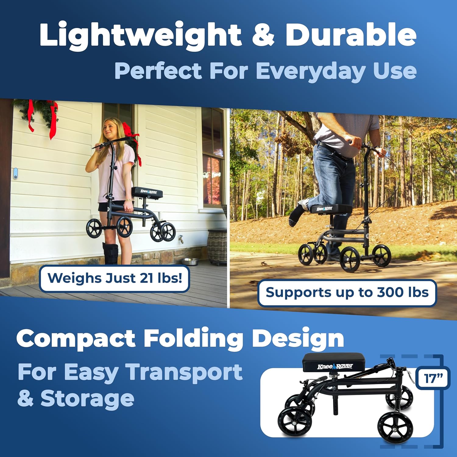 KneeRover Economy Steerable Knee Scooter – Foldable Mobility Aid & Knee Walker with Adjustable Handlebar and Comfortable Knee Pad for Adults (Black) | Knee Walker, For Adults, Foot Surgery & Broken Ankle, Foldable, Crutch Alternative