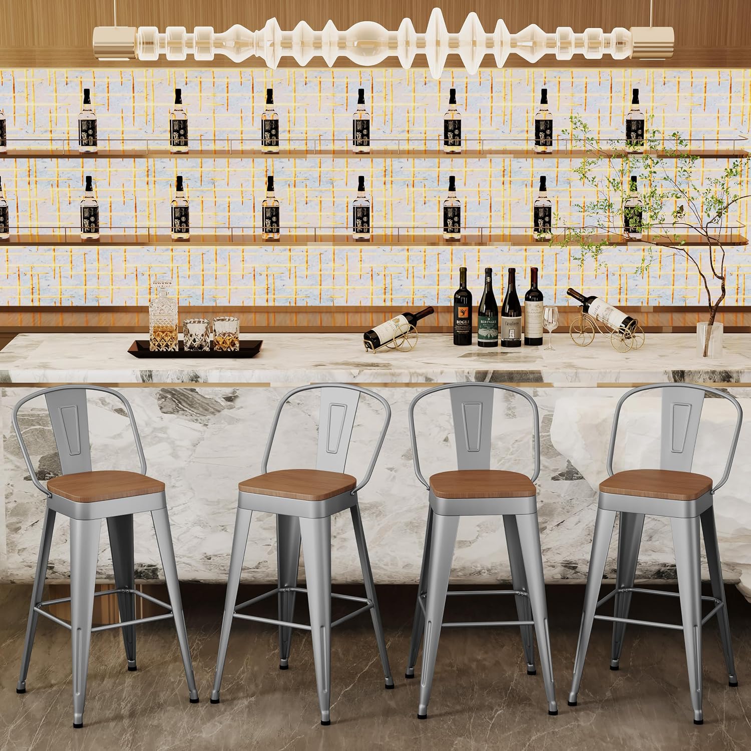 Aklaus Metal Bar Stools Set of 4