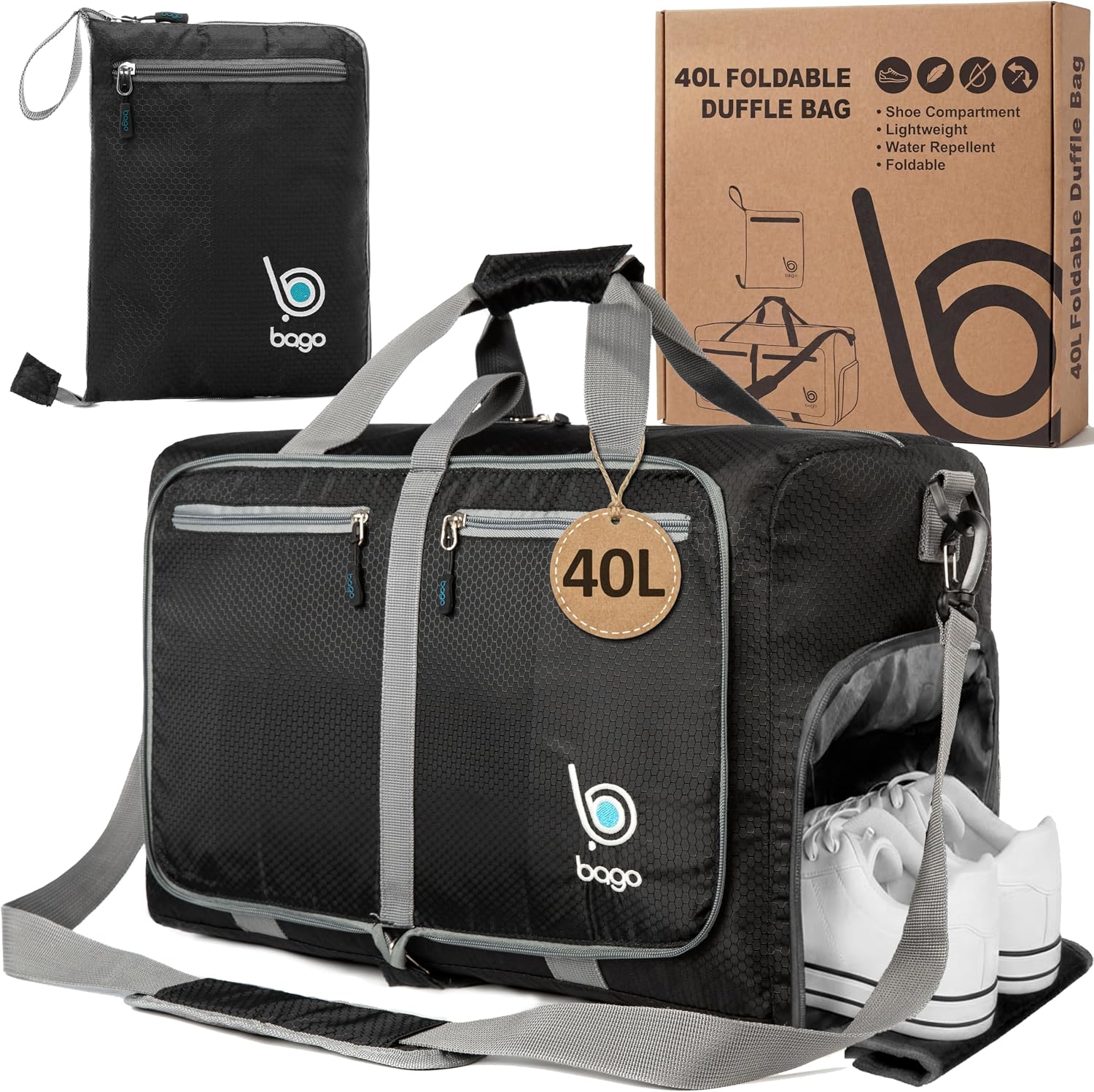 Bago Large Duffle Bag for Travel Women & Men. Durable Lightweight Foldable Travel Duffel Bags For Traveling Women. 80L Duffle Bags For Overnight Bag With Shoe Compartment Collapsible Weekender duffel