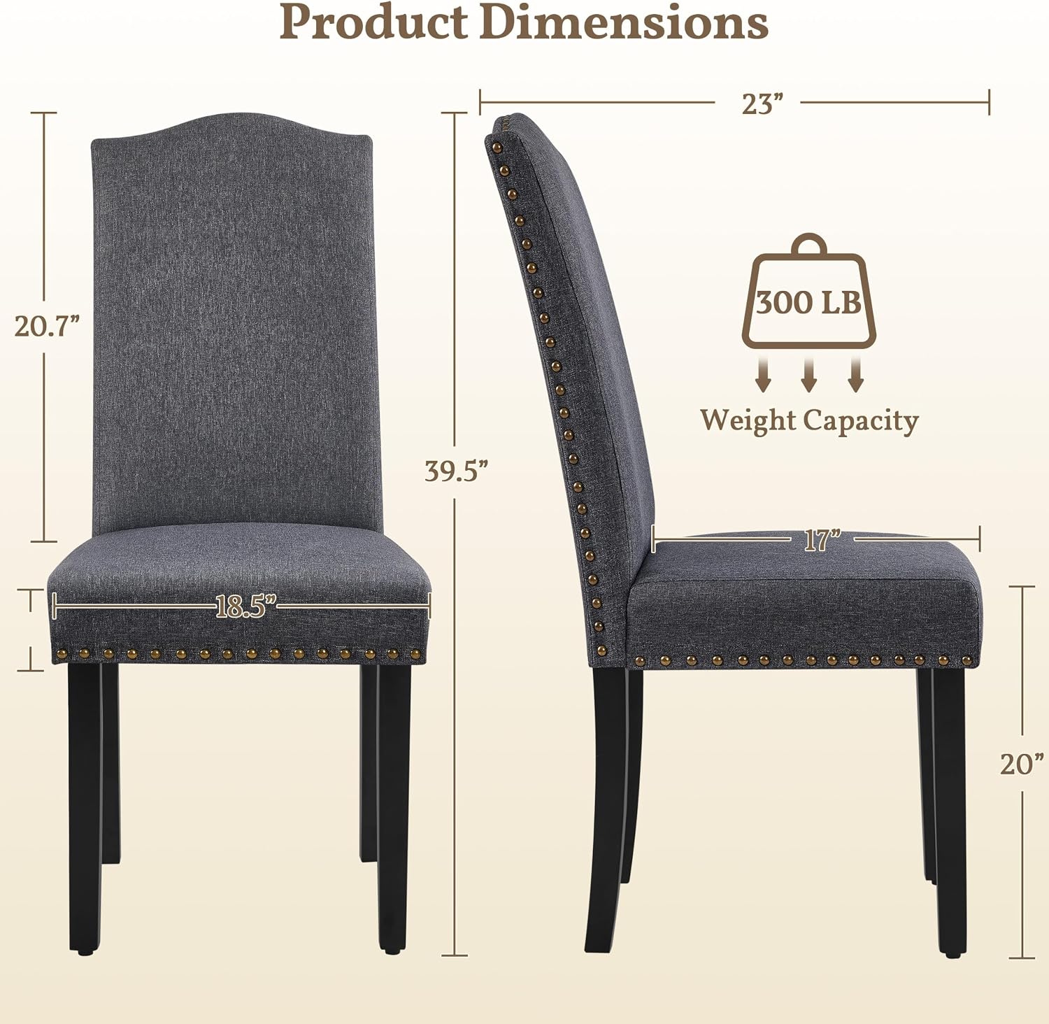 Yaheetech Dining Chairs Set of 2 High Back Parson Chairs Khaki