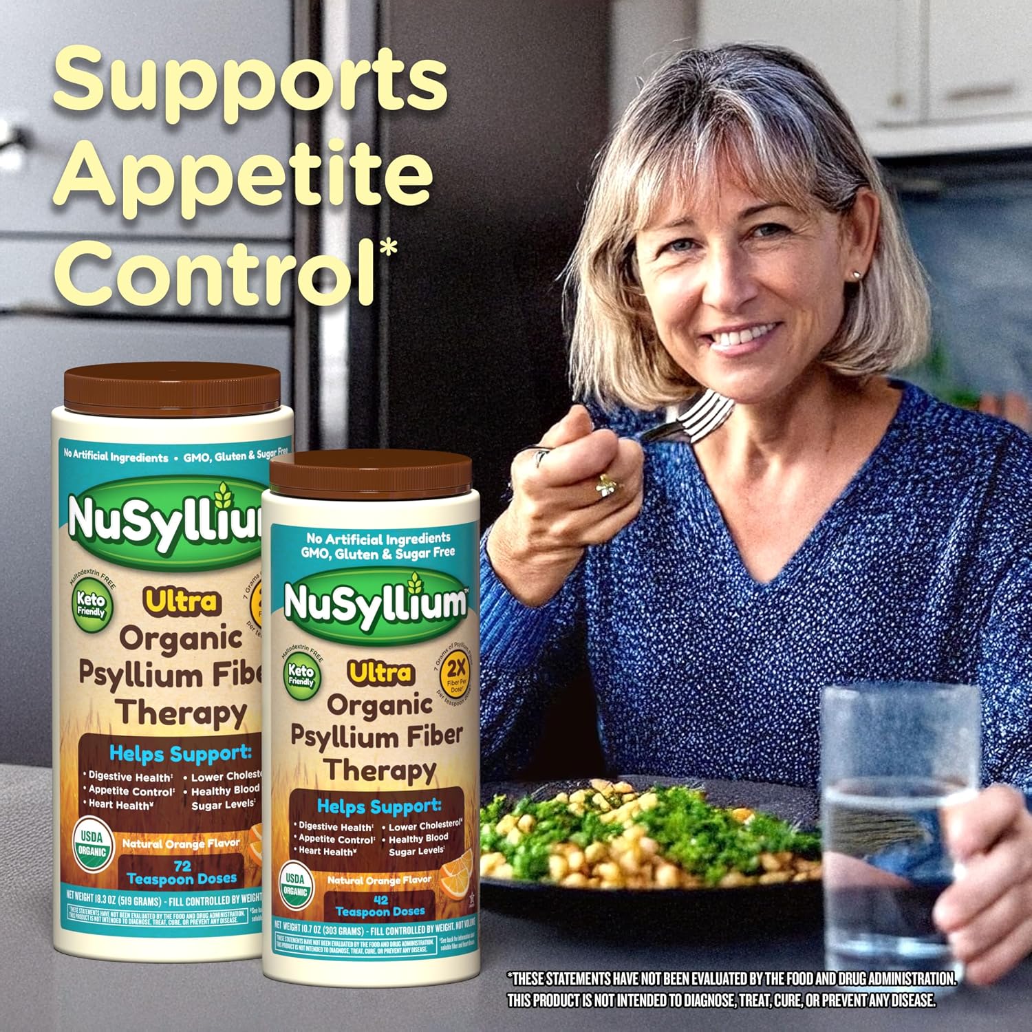 NuSyllium Psyllium Husk Powder USDA Organic, 21 Oz, Dietary Fiber Supplement with Brown Sugar, Helps Promote Digestive Health* Unflavored, 85 Servings