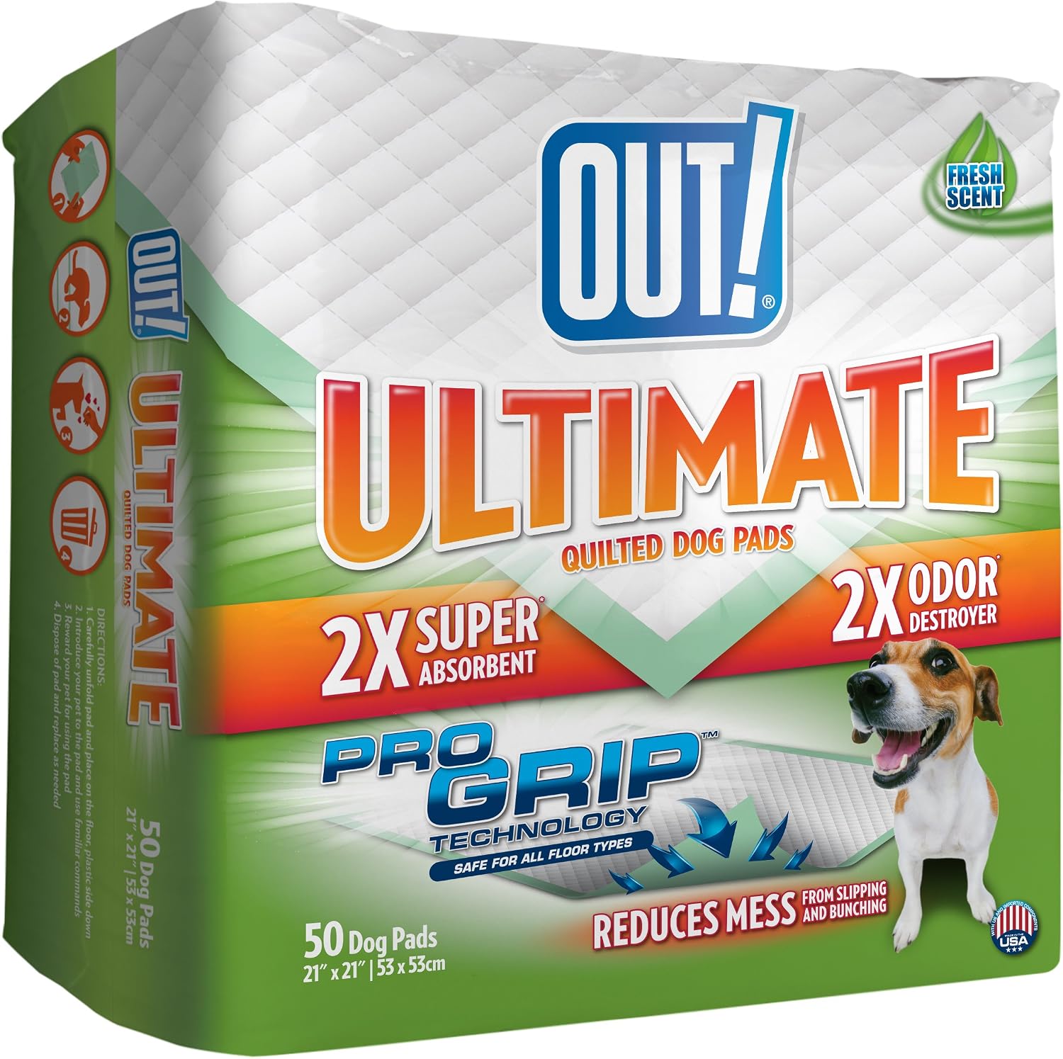 OUT! PetCare Large Dog Pee Pads, Leak Proof Training Pads, 21x21, 50 Count | Doggy Pee Pads, Leak Proof, Odor Control, Extra Absorbent, Potty Training, Housebreaking, Crate Training, Travel Use