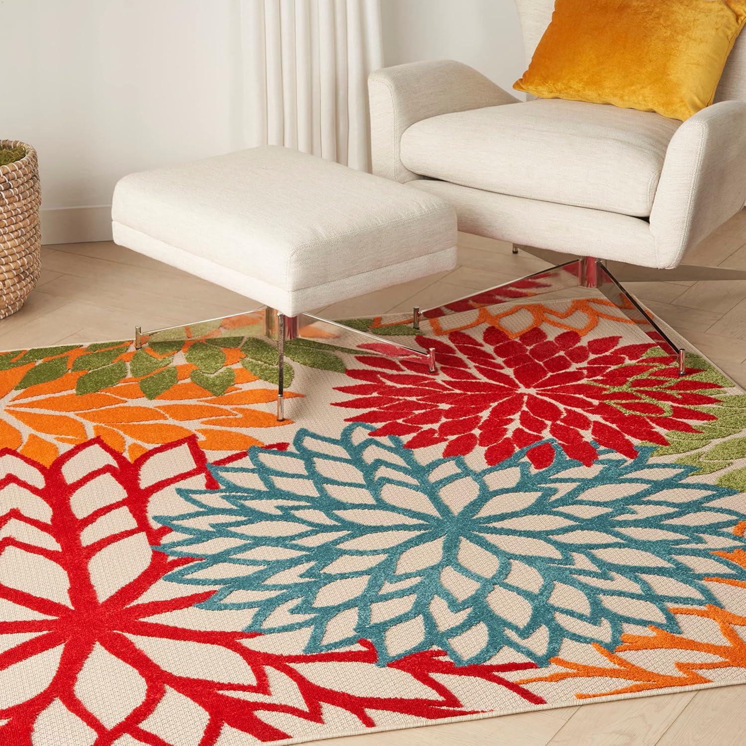 Nourison Home Aloha Indoor/Outdoor Black White 2'8" x 4' Area Rug, Tropical, Botanical, Easy Cleaning, Non Shedding, Bed Room, Living Room
