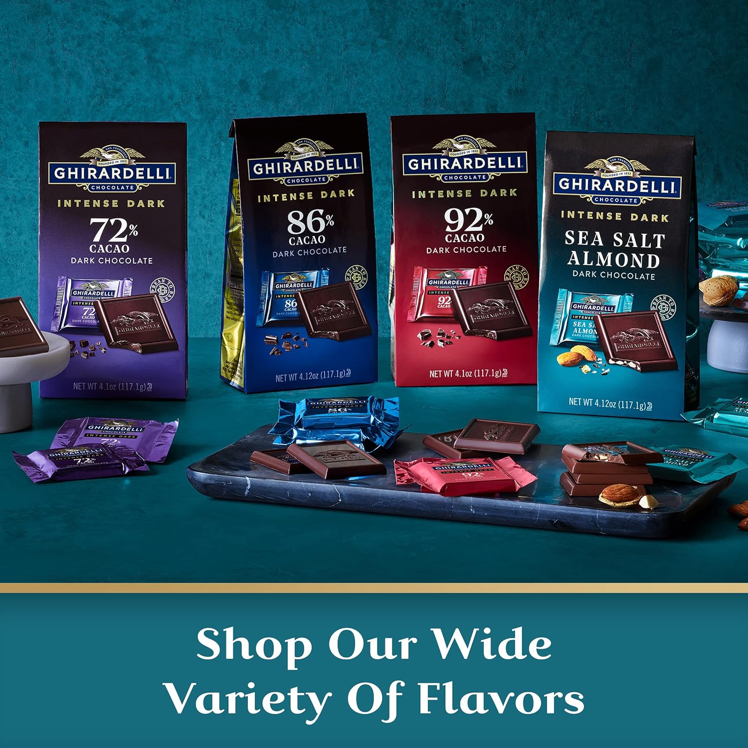 GHIRARDELLI Intense Dark Chocolate Bar, Sea Salt Almond, 3.5 Oz Bar (Pack of 12)