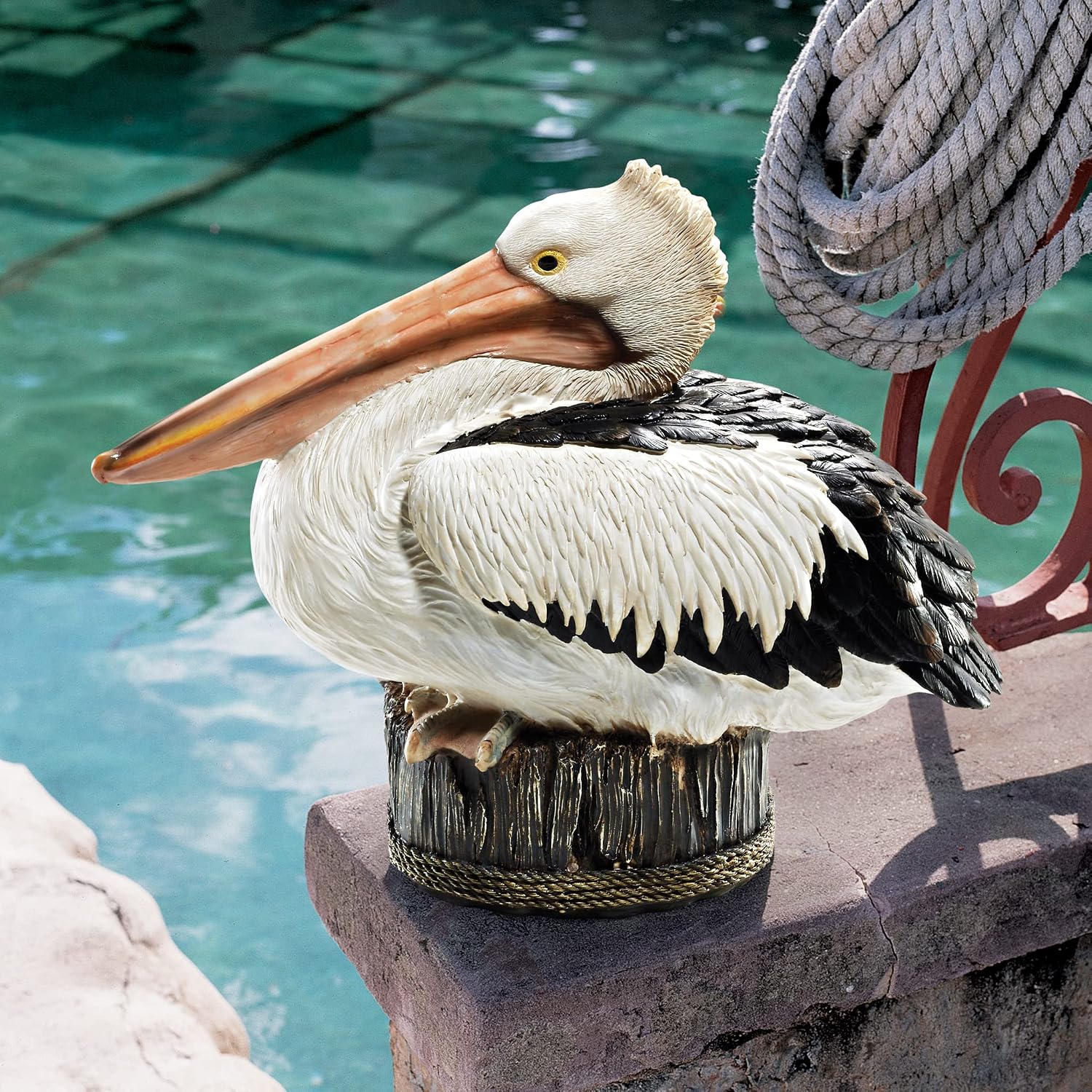 Design Toscano Coastal Decor Ocean's Perch Pelicans Garden Bird Statue, 9 Inch Wide, 24 Inch Tall, Cast Stone Resin, Full Color Finish