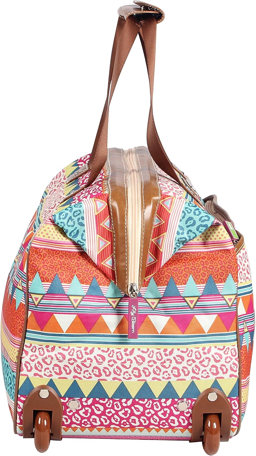 Lily Bloom Pattern 22 Inch Duffel Bag with 2-Rolling Wheels, Weekender Overnight Travel Lightweight Carry-On Suitcase For Women