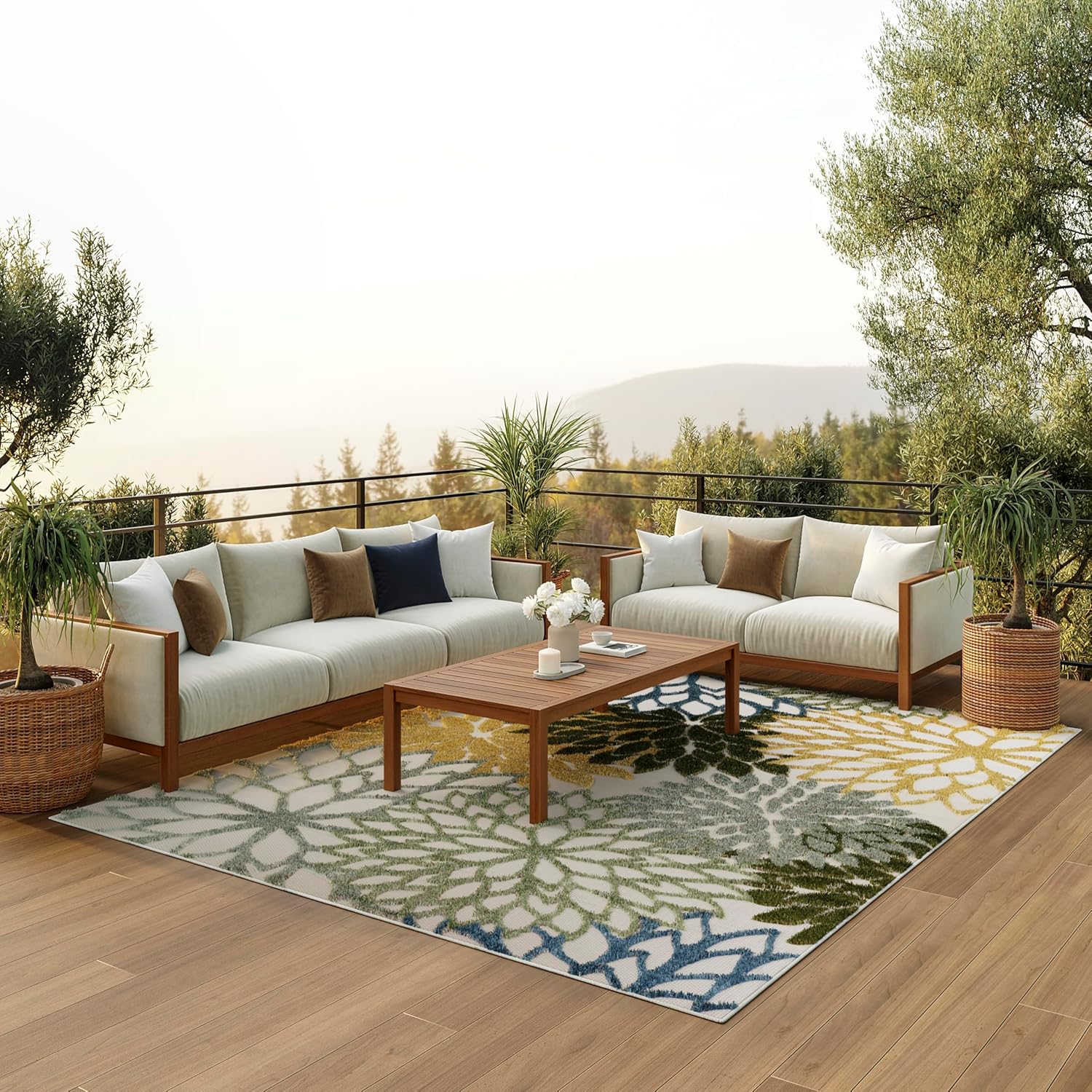 Nourison Home Aloha Indoor/Outdoor Black White 2'8" x 4' Area Rug, Tropical, Botanical, Easy Cleaning, Non Shedding, Bed Room, Living Room